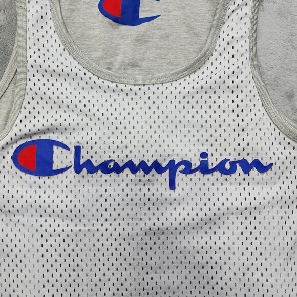 Champion Top Mens Gray White Mesh‎ Reversible Logo Authentic Athletic Activewear - Picture 2 of 9